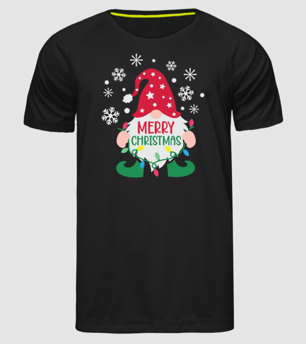 Merry christmas gnome model negru pe tricou