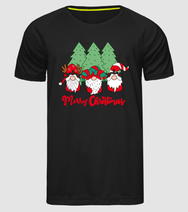 Merry christmas gnomes model negru pe tricou