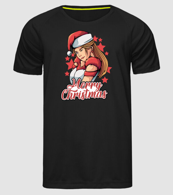 Merry christmas santa girl model negru pe tricou