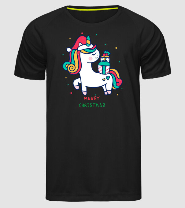 merry christmas unicorn model negru pe tricou