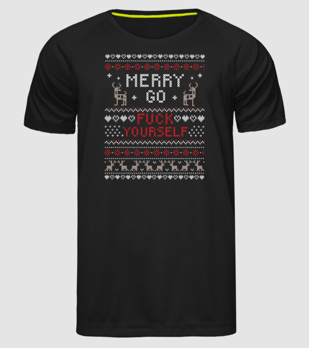 Merry go f-ck yourself model negru pe tricou