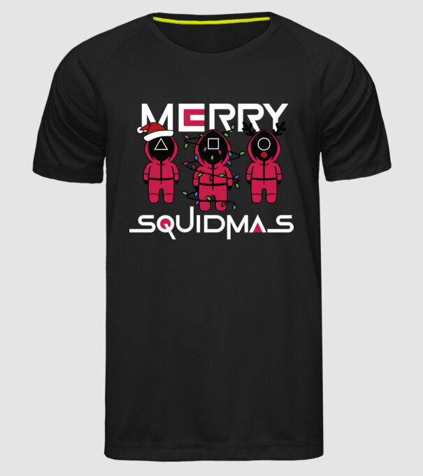 Merry squidmas model negru pe tricou