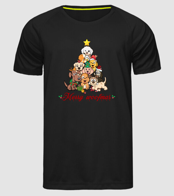 Merry woofmas model negru pe tricou