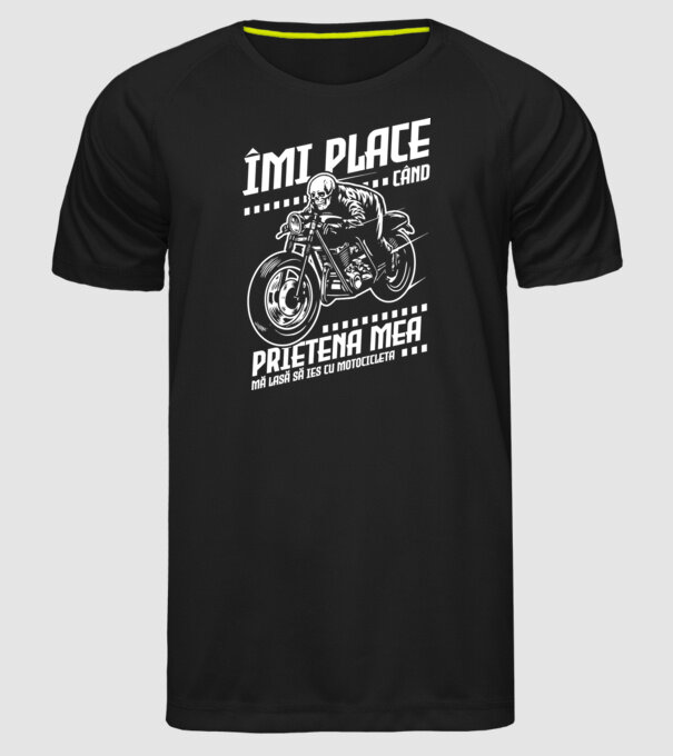îmi place când prietena mea mă lasă să ies cu motocicleta model negru pe tricou