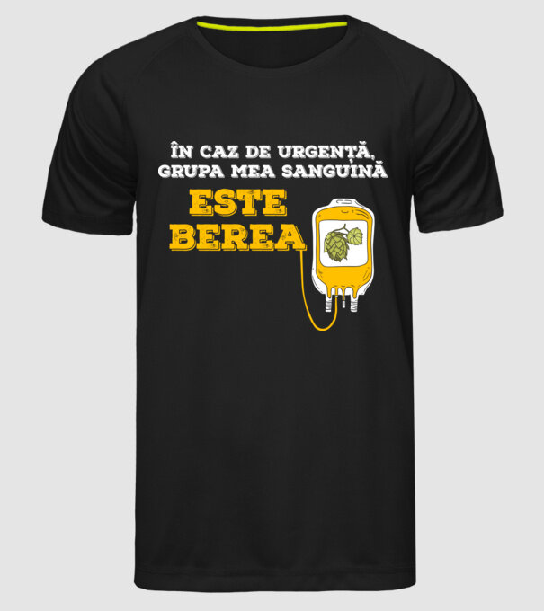 În caz de urgență, grupa mea sanguină este berea model negru pe tricou