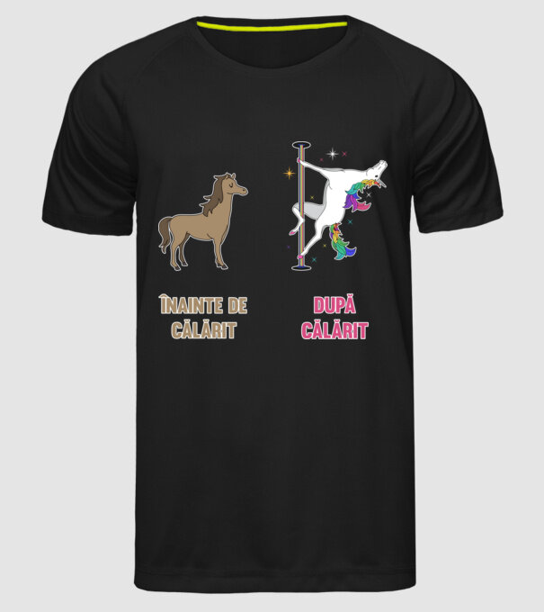 Înainte de călărit - după călărit model negru pe tricou