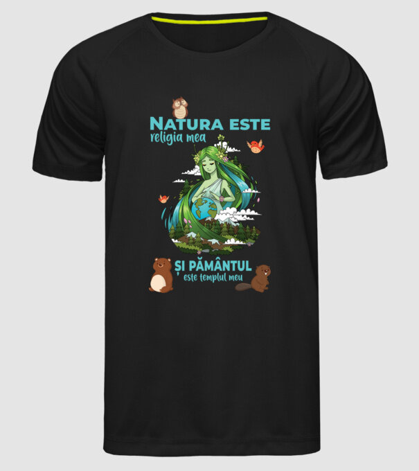 Natura este religia mea și pământul este templul meu model negru pe tricou