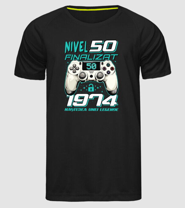 Nivel finalizat 50 1975 model negru pe tricou