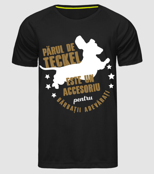 părul de teckel este un accesoriu pentru bărbații adevărați model negru pe tricou