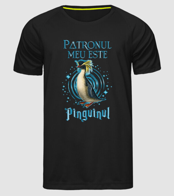 Patronul meu este PINGUINUL model negru pe tricou
