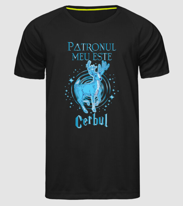 Patronul meu este CERBUL model negru pe tricou