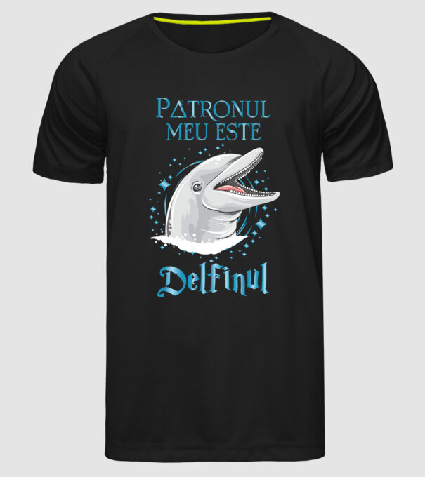 Patronul meu este DELFINUL model negru pe tricou