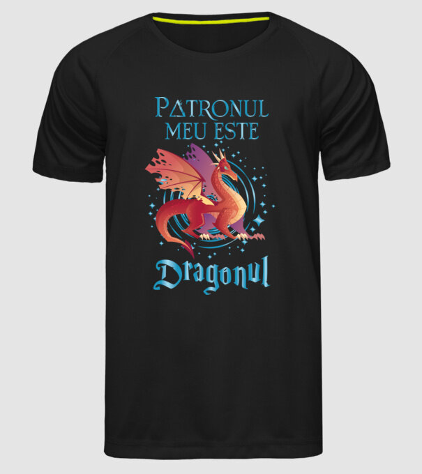 Patronul meu este DRAGONUL model negru pe tricou