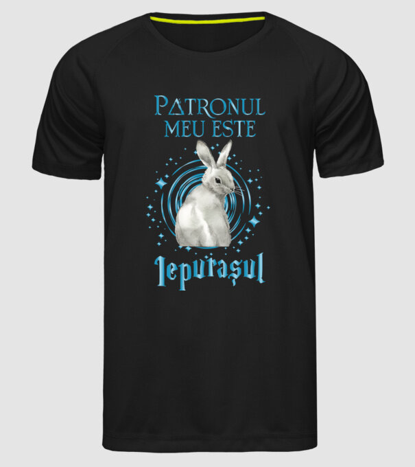 Patronul meu este IEPURAȘUL model negru pe tricou