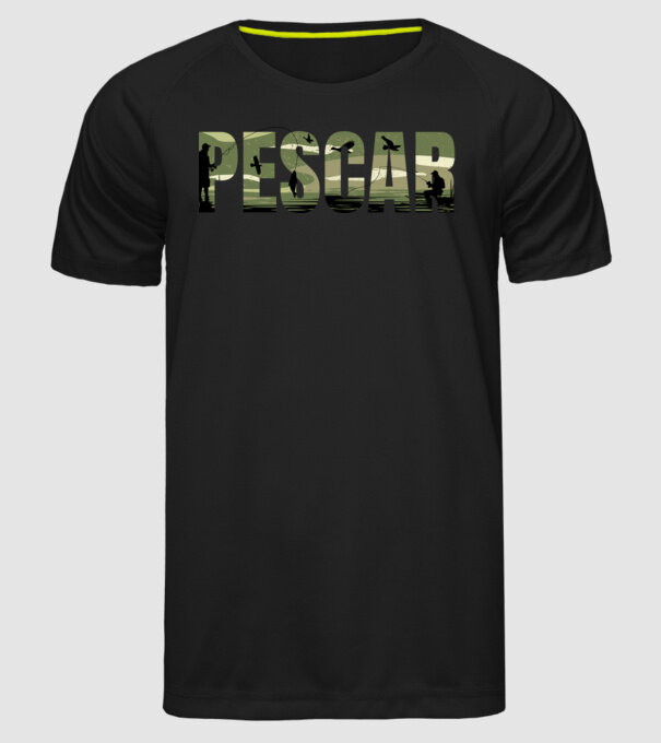 PESCAR model negru pe tricou