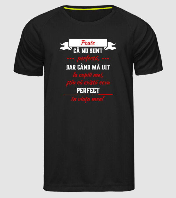 poate că nu sunt perfectă, dar când mă uit la copiii mei, știu că există ceva perfect în viața mea! model negru pe tricou