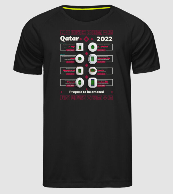 Qatar 2022 Stadiums model negru pe tricou