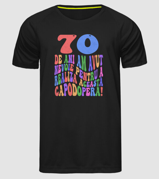 Realiza această capodoperă 70 model negru pe tricou