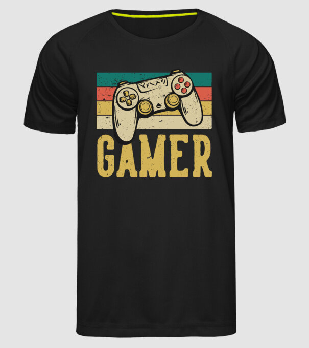 Retro gamer model negru pe tricou