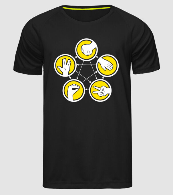 Rock Paper Scissor Lizad Spock model negru pe tricou