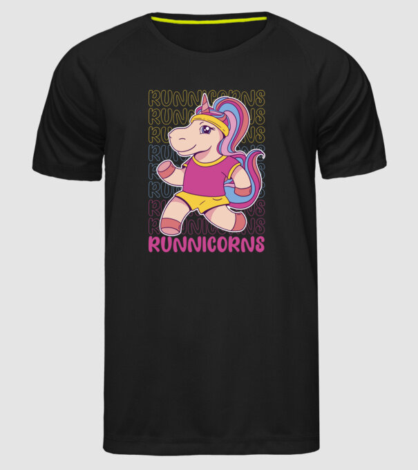 Runnicorns model negru pe tricou