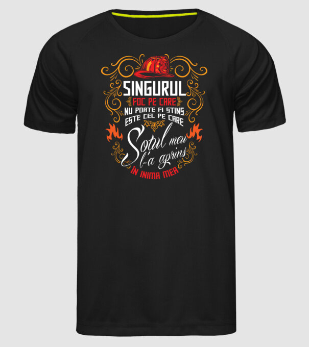 Pompier în inima mea model negru pe tricou