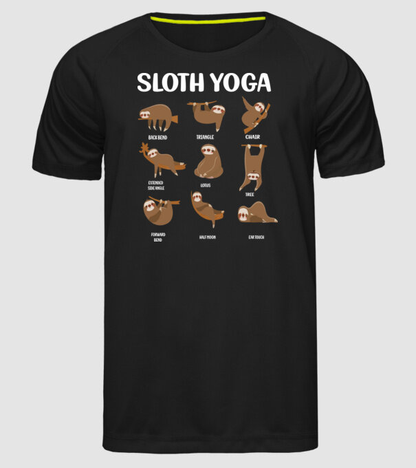 Sloth yoga model negru pe tricou
