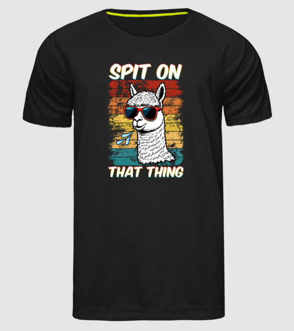 Spit on that thing llama rainbow Hawk Tuah model negru pe tricou