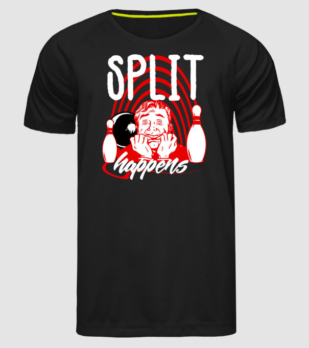 Split Happens model negru pe tricou