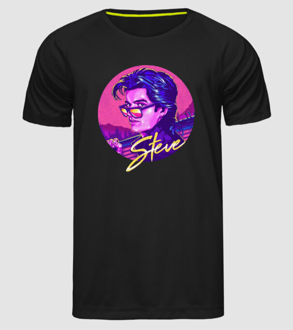 steve neon stranger things model negru pe tricou