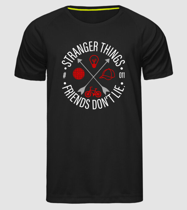 stranger things friends dont lie model negru pe tricou