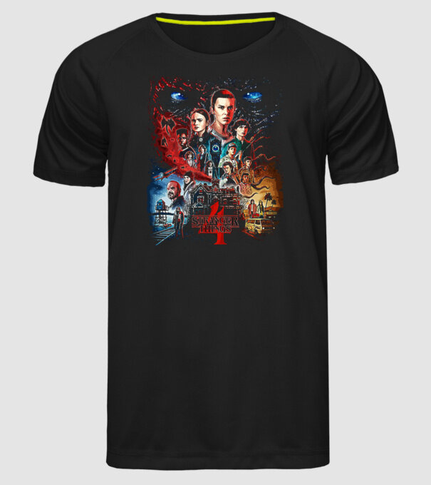 stranger things poster model negru pe tricou