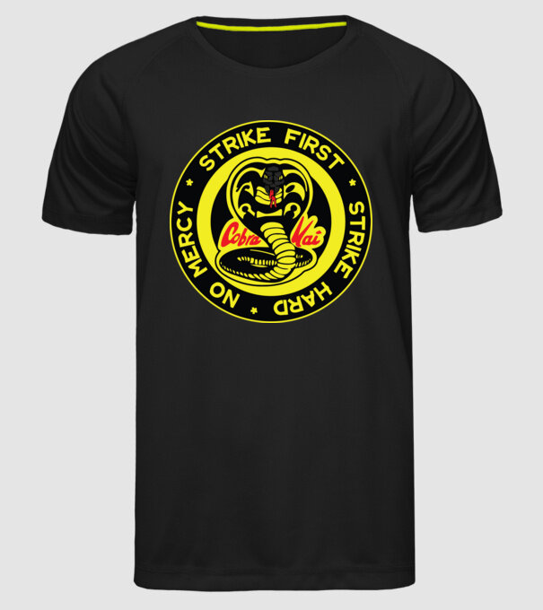 Strike first strike hard logo model negru pe tricou