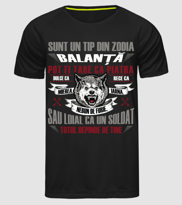 Sunt un tip din zodia Balanță model negru pe tricou