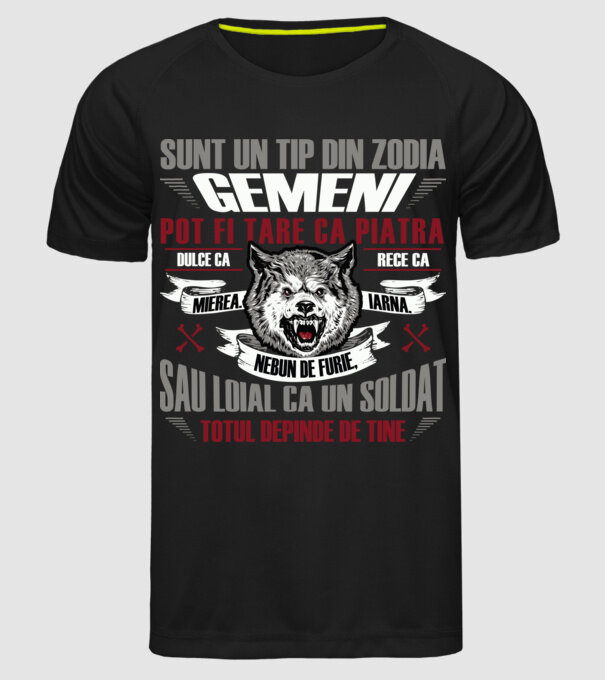 Sunt un tip din zodia Gemeni model negru pe tricou