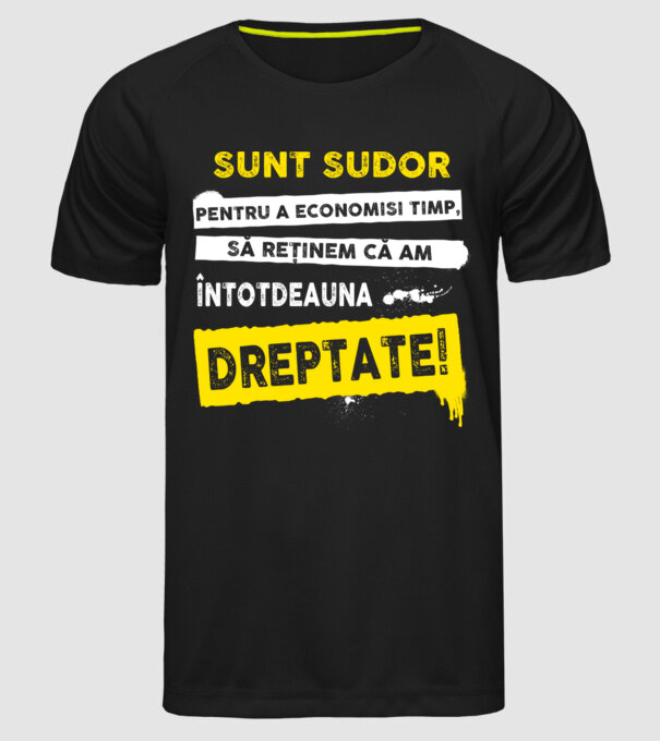 Sunt sudor, pentru a economisi timp, să reținem că am întotdeauna dreptate! model negru pe tricou