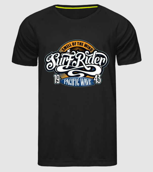 Surf Rider model negru pe tricou