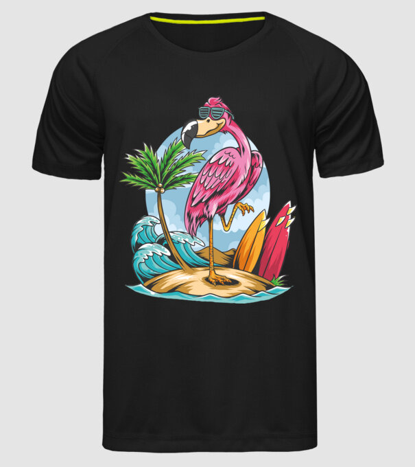 Surfer flamingo model negru pe tricou