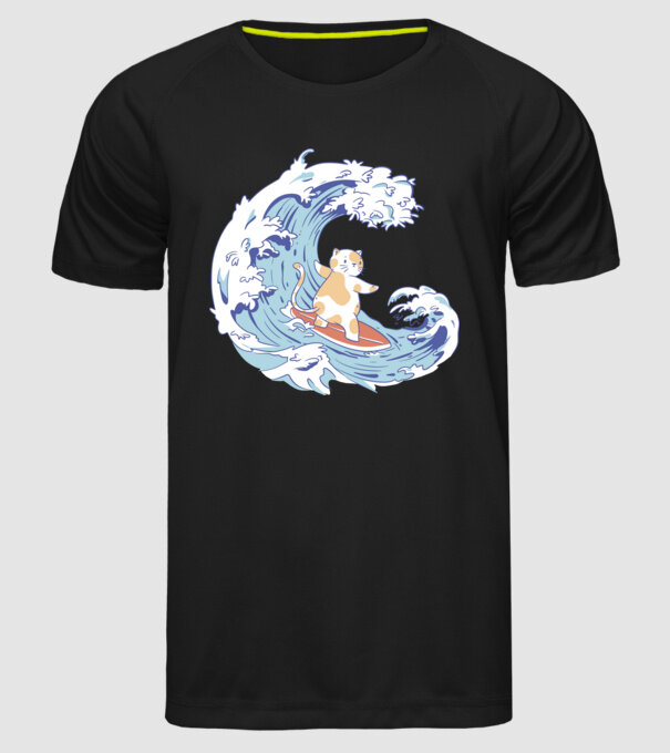 Surfer kitty model negru pe tricou