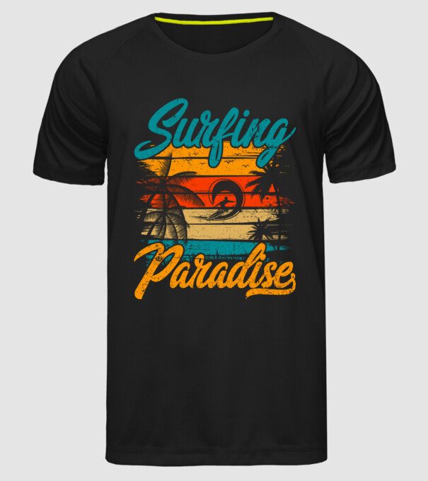 Surfing Paradise model negru pe tricou