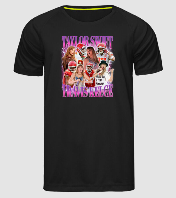 Taylor Swift ERAS Travis Kelce bootleg model negru pe tricou