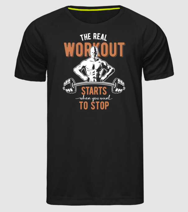 The Real Workout model negru pe tricou