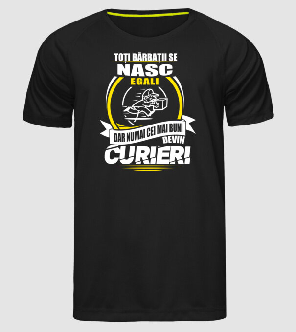 Toți bărbații se nasc egali curieri model negru pe tricou