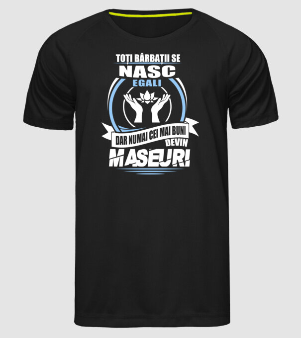 Toți bărbații se nasc egali maseuri model negru pe tricou