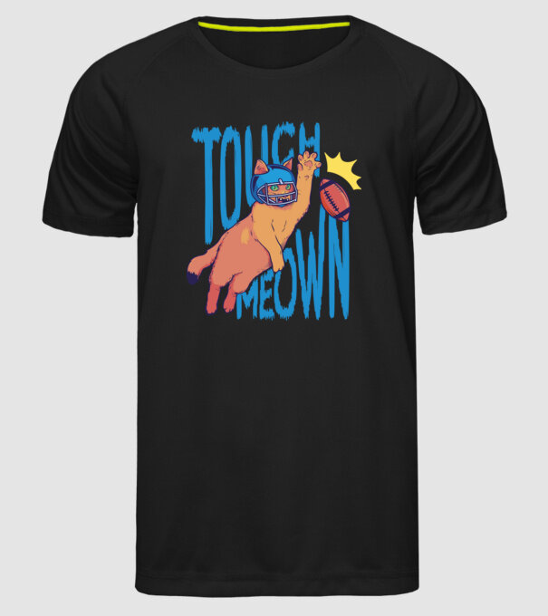 Touch Meow model negru pe tricou