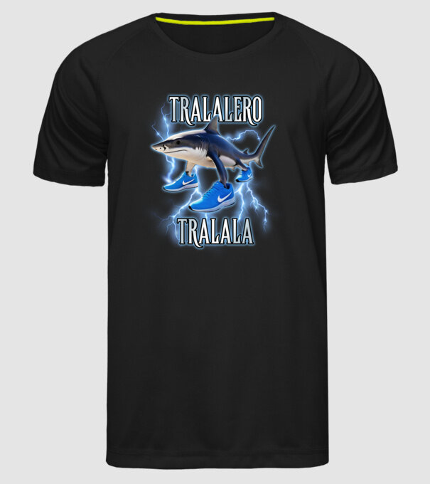 Tralalero Tralala model negru pe tricou