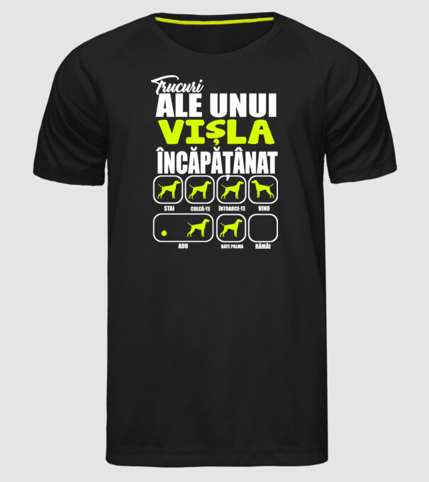 trucuri ale unui vișla încăpățânat stai, culcă-te, întoarce-te, vino, adu, bate palma, rămâi model negru pe tricou