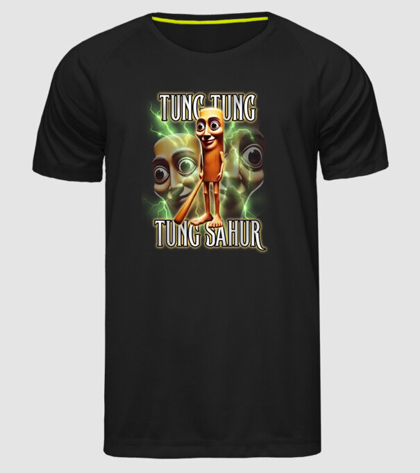 Tung Tung Tung Sahur model negru pe tricou