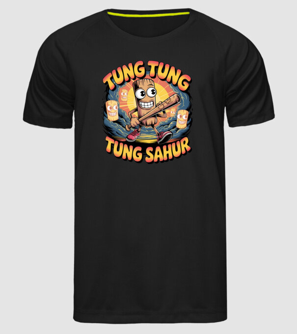 Tung Tung Tung Sahur Retro model negru pe tricou