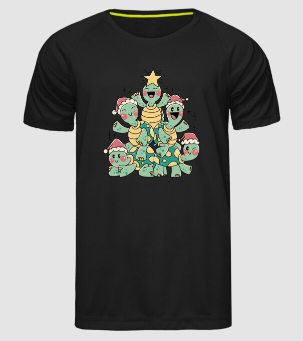 Turtle christmas tree model negru pe tricou